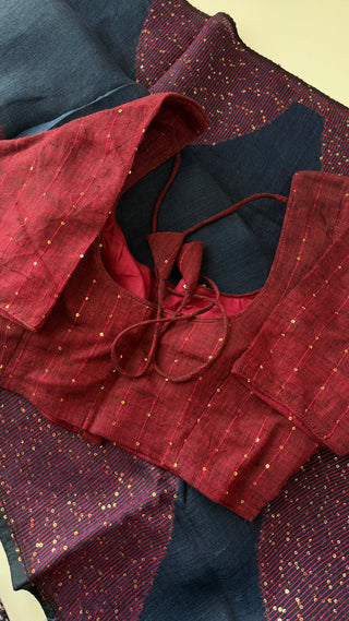 Handloom pure linen saree with sequin blouse pallu ready to wear blouse ships from Dallas partywear easy drape summer weaves