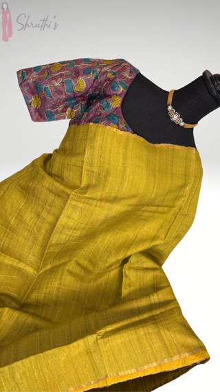 Mehandi Green saree Handloom silk Tussar with brocade silk blouses zari borders and fine checks