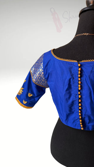 Blue Embroidered silk blouse stitched blouse online usa silk blouses ready to wear online shopping blouse online