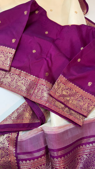Ven Pattu kanjivaram purple  Kanchi pattu saree gold silver zari Indian wedding saree pure silk saree with stitched blouse usa online shopping