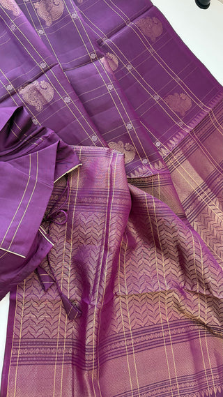 Pure Soft Silk Saree Purple checks silk saree with embroidered  Stitched Blouse Indian Saree Online USA Ready to Ship Saree Online USA Easy Drape