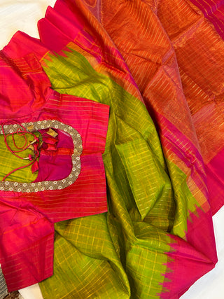 Pure silk saree online green gadwal saree usa