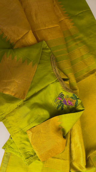Pure Tissue Gold Gadwal with stitched blouse silk  saree pure zari  gold zari silk saree