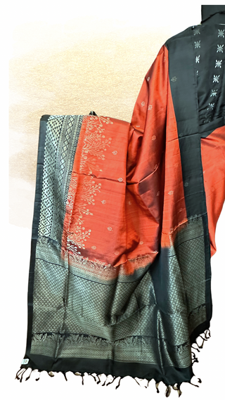 Pure Soft Silk Saree Rust black beautiful Indian Wedding & Bridal Silk Saree ready to ship