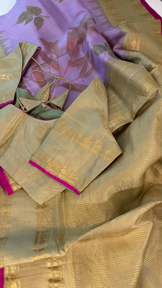 Pure Gadwal Eco Print Handloom silk saree with stitched Blouse Easy drape pure silver zari Indian wedding muhurtam silk bridal blouse online shopping usa
