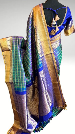 Traditional ayiram butta kanchi pattu saree Brocade pure kanchi BRIDAL peacock blue double color mayil kanchi pattu saree online usa
