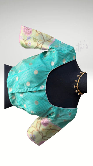 Pastel Green Zari Kota zari sleeveless Blouse  Readymade Blouse with Ready to Ship Online USA