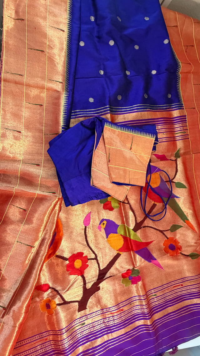Blue  Paithani silk saree online usa paithani sarees usa comes with stitched blouse