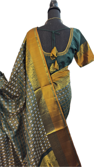 Traditional green pattu ayiram butta kanchi pattu saree Brocade pure kanchi BRIDAL kanchi pattu saree online usa