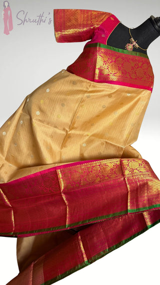 Pure Handloom ven pattu Ven pattu Beige  to pink  Gadwal silk saree gold zari silk with stitched blouse ready to ship USA Easy drape