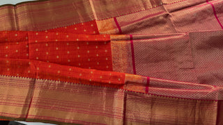 Pure Orange  Handwoven kanjivaram silk saree online pure handwoven red kanjivaram silk saree easy drape red saree Indian bride bridal saree