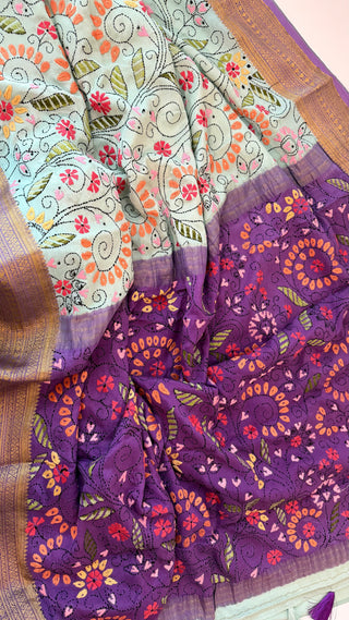Pure crepe high Gsm Mysore Soft Silk Saree beautiful embroidered saree Indian Wedding & Bridal Silk Saree ready to ship for bride
