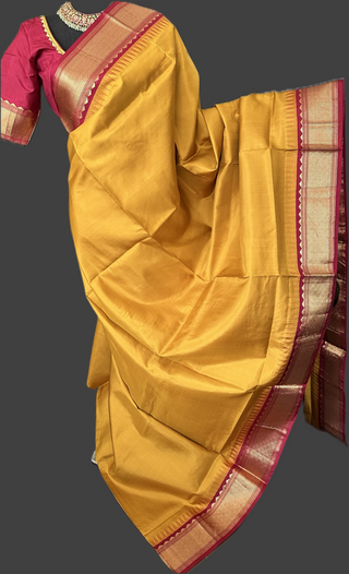 Pure   kanjivaram mustard  silk saree with prestitched blouse