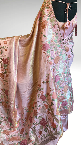 Pure pink silk brocade  silk pure embroidered silk handwoven