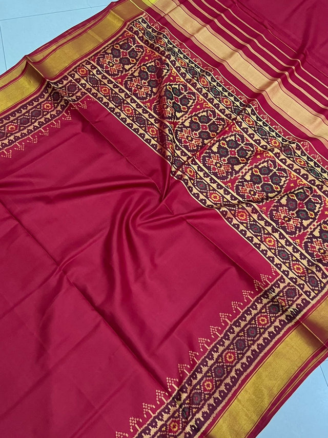 Pure patola silk saree  with white silk silk finish pallu with prestitched blouse