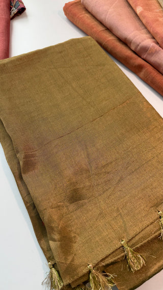 Tissue Gold Chanderi pastel tissue silk saree only fall pico done