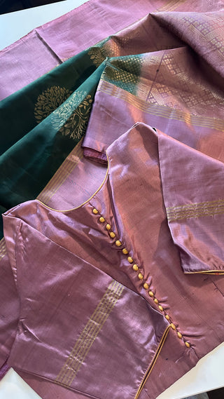 Bottle Green pure  soft silk saree  zari and hand embroidered blouse
