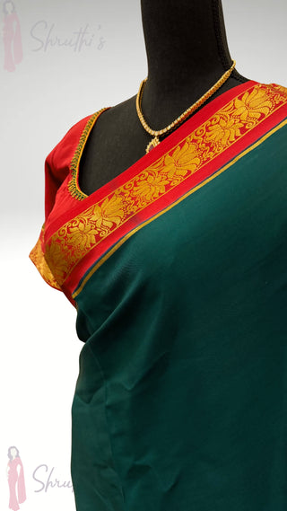 Pure  Mysore silk saree Bottle Green to Red crepe high120  Gsm silk Saree beautiful embroidered saree Indian Wedding & Bridal Silk Saree ready to ship for bridal silk embroidery