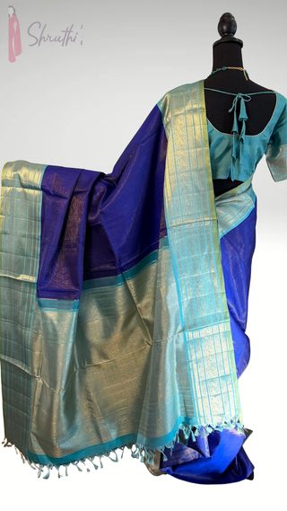 Pure Handloom kanjivaram Shades of Beautiful Blue vaira oosi kanchi pattu saree fine weave kanchi pattu bridal