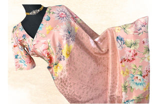 Printed Floral borders Brocade kanjivaram pink gold zari with stitched blouse.