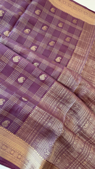 Handloom Pastel’s Lavender Georgette checks  Beneras silk saree with stitched blouse  online shopping Partywear