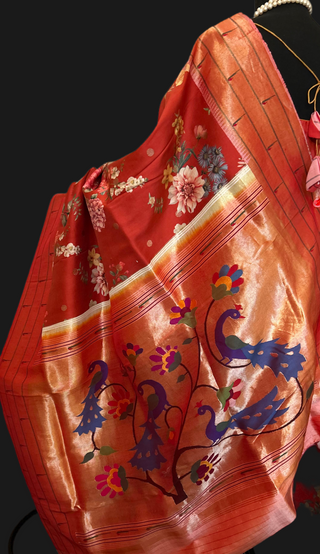 Pure paithani silk saree original paithani saree fusion saree usa pure red paithani saree triple muniya pure paithani saree usa