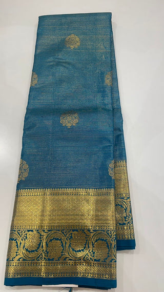 Pure Handloom kanjivaram Shades of Beautiful Peacock Green Blue vaira oosi kanchi pattu saree fine weave kanchi pattu bridal