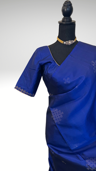 Prussian Blue pure  soft silk saree  zari and hand embroidered blouse