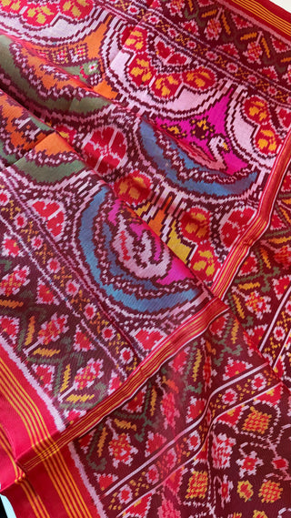 Pure red  Patan Patola Silk Saree White Red pure silk saree silk finish with stitched blouse Partywear pooja wear ready to ship Saree USA