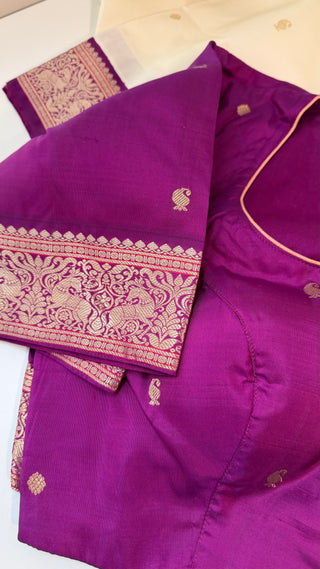 Ven Pattu kanjivaram purple  Kanchi pattu saree gold silver zari Indian wedding saree pure silk saree with stitched blouse usa online shopping