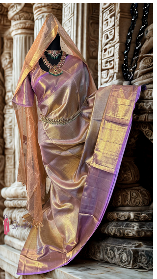 Lavender Pure zari Tissue Kanjivaram silk saree with stitched Indian wedding muhurtam silk bridal blouse online shopping usa