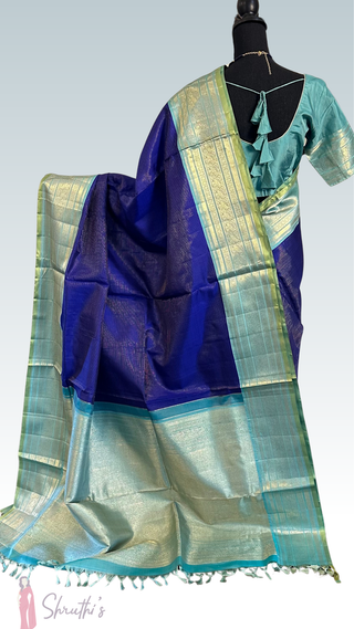Shades of Beautiful Blue vaira oosi kanchi pattu saree fine weave kanchi pattu bridal