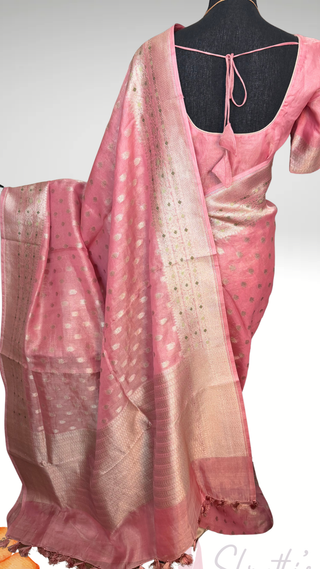 Banaras Pure Mauve Pink Tissue Silk Saree with silver  Zari Border – Ready to Wear Online USA