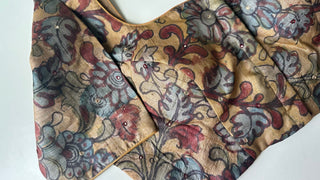 Beige pen kalamkari pure silk pure kalamkari hand painted silk blouse readymade readytowear online usa pure silk saree blouse beige brown mustard stitched blouses sale online 