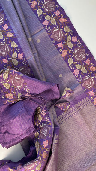 Lavender Embroidered Kanjivaram Silk Saree  Embroidered Blouse – Wedding & Party Wear Saree Online USA