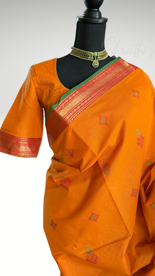 Handloom pure cotton saree with stitched blouse ready to wear saree online USA