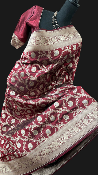 Maroon  Benerasi silk saree with stitched  blouse online shopping usa