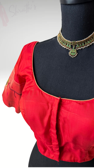 Red silk blouse Gold pure zari Paithani blouse online usa silk blouses ready to wear online shopping blouse online (Copy)