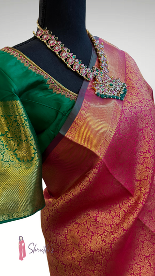 Handwoven pure silk saree with gold zari border and designer blouse