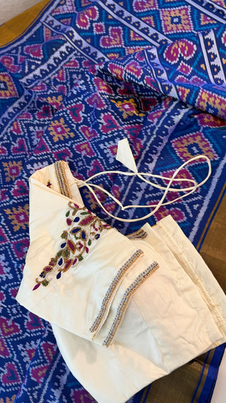 Authentic handloom patola pure silk saree in rich indigo blue tone