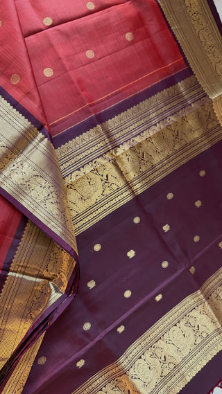 Authentic Kanjivaram handloom silk saree rust brown shade with ready stitched blouse