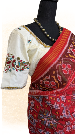 Authentic Patola pure silk saree in rich red shade with traditional handwoven design