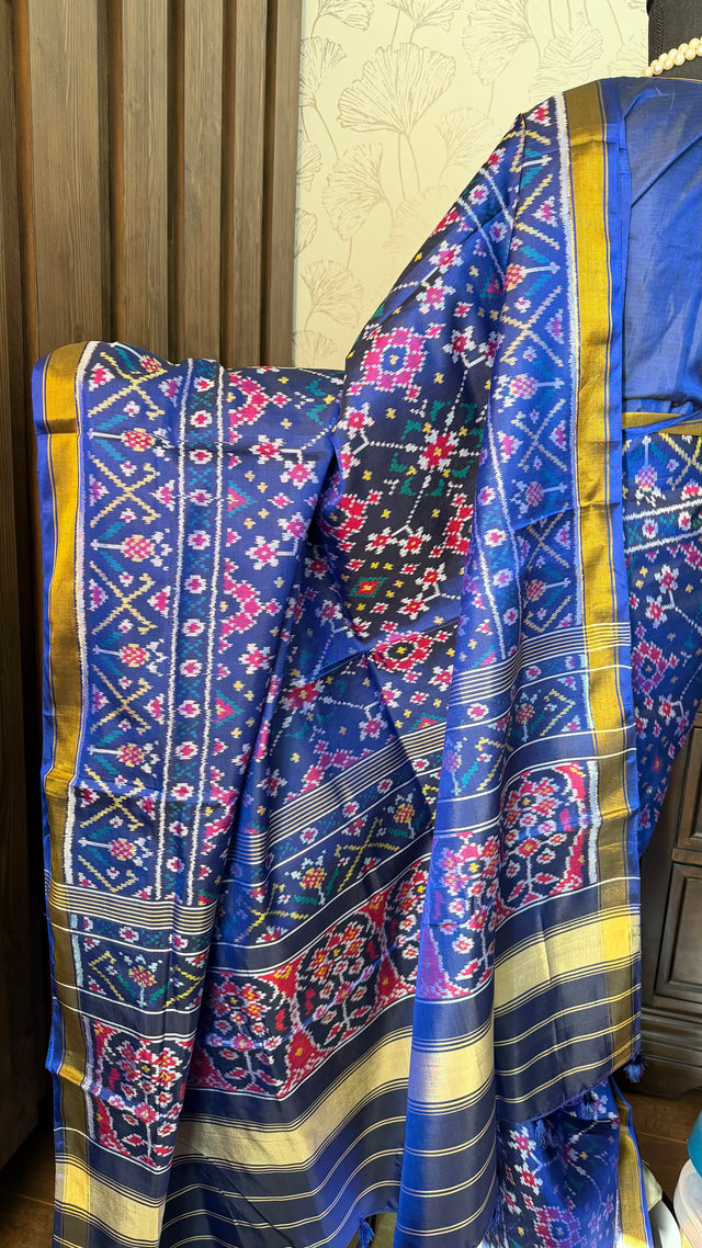 Authentic Blue Patola Pure Silk Saree – Ready to Wear