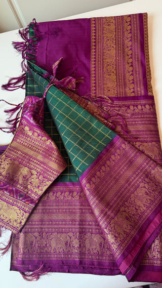 Pure Handloom Twill weave  kanjivaram silk saree pure antique zari weave  online ikat twill weave stitched blouse one of a kind elegant easy drape twill silk saree online shopping