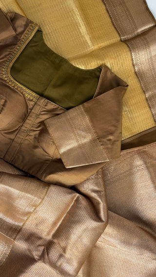 Kalyana pattu wedding Handloom Kanjivaram Gold Tissue  Brocade Pure silk pattumuhurtam saree pure zari Kanjivaram silk saree with prestitched blouse embroidered blouse