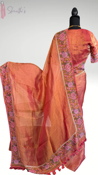 Pure Double Tissue katan Pinkembroidered borders  Organza  silk saree with blouse online shopping usa