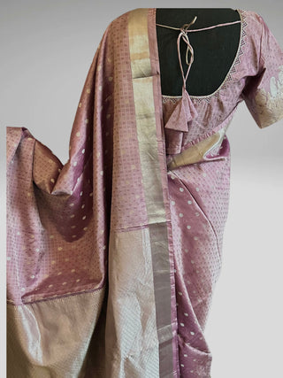 Mauve silver kanchi pure zari  kanchi pattu saree fine weave kanchi pattu bridal