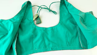 Teal Zari Kota Silver zari sleeveless Blouse  Readymade Blouse with Ready to Ship Online USA