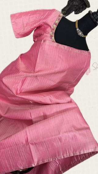 Pure Handwoven Pastel Pink pure handwoven kanchi pattu saree with blouse