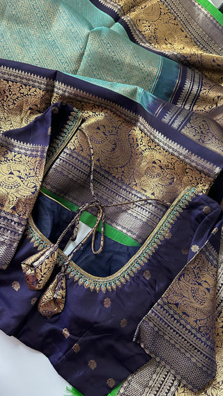 Gadwal handwoven silk saree with embroidered stitched blouse